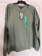 NWT Gloria Vanderbilt Green L/S Lace Sweatshirt Knit Top Size Extra Large XL