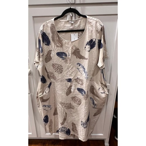 Kaktus Dress - Womens 3X - Tan Oversized Leaf Linen Lagen Look- 43" Long - NWT