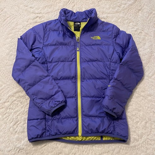 THE NORTH FACE Youth Girls 550 Down Puffer Jacket 10/12 Medium Purple Green - Picture 1 of 7