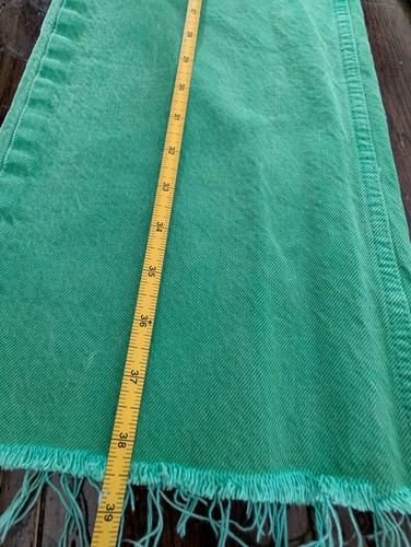 Zara High Rise Green Jeans Woman Sz 6 Fray Hem Wide Straight Leg Pockets Boho - Picture 6 of 8