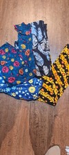 4 Pair Lularo Leggings Tall Curvy Flowers Feathers Pumpkins