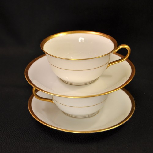 CA Charles Ahrenfeldt Limoges Set of 2 Cups & Saucers 1894-1930 Gold on White - Picture 22 of 23