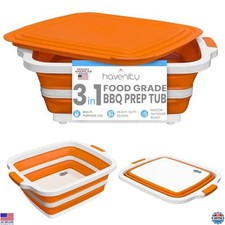16L BBQ Prep Tub - Versatile Camping Cutting Board & Collapsible Dish Basin