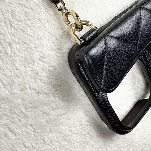 CHANEL iPhone 13 14 15 Pro Hülle Matelasse Lammleder Schwarz Kette Schultergurt - Bild 6 von 17