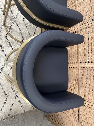 Roobba Set Of 2 Leo Barstools, Navy Blue Faux Leather & Champagne Gold RRP518 - Picture 12 of 12