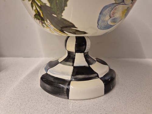 MACKENZIE CHILDS 20cm Flower Market Courtly Check Pedestal Bowl Enamel & Brass - Picture 4 of 6