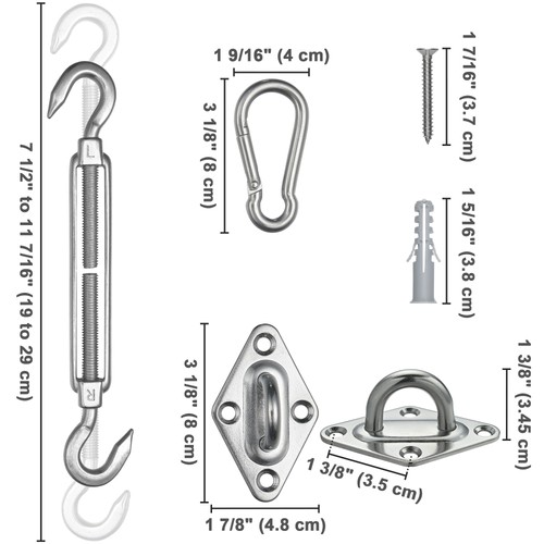 Rechteck Sonnenschutz Segel Hardware Kit 304 Rostschutz Edelstahl Terrasse 2er Pack - Bild 8 von 9