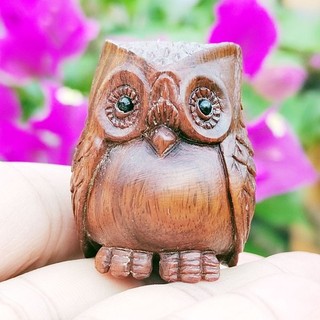 SALE GX1521 20 Years Old 2" Hand Carved Ironwood Netsuke Pretty Owl