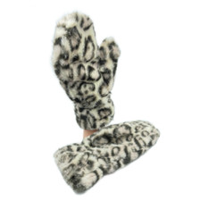 Women Soft Plush Warm Animal Print Winter Fluffy Fashion Mittens Faux Fur