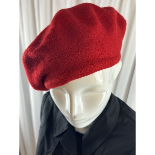 Classic Parisian Wool Blend Beret Red OS cold weather 69-01 - Picture 9 of 16
