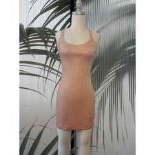 Fashion Nova Peach Rhinestone Dress Size S