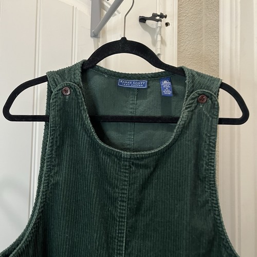 Karen Scott Hunter Green Corduroy Sleeveless Jumper Overall Dress Womens Size M - Picture 2 of 8