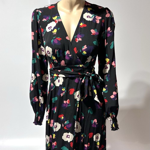 Seraphine Black Floral Maternity Midi Dress True Wrap Shower Size 4 Long Sleeve - Picture 3 of 11