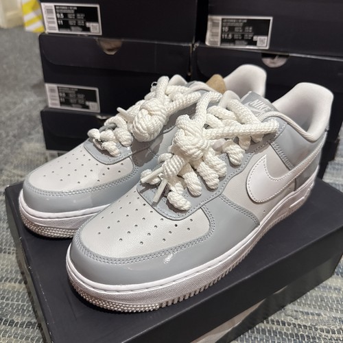 Uk 7,5 Nike Air Force 1 '07 LV8 Wolf Gray Lackleder Schuhe Herren