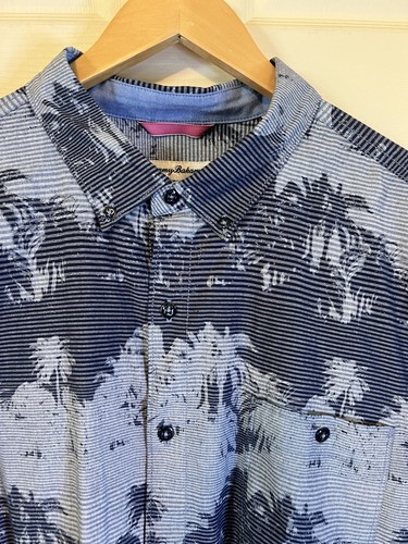 TOMMY BAHAMA "PIXEL PALMS" MEN'S CAMP SHIRT COTTON THRONE BLUE Sz XL EUC - Picture 2 of 8