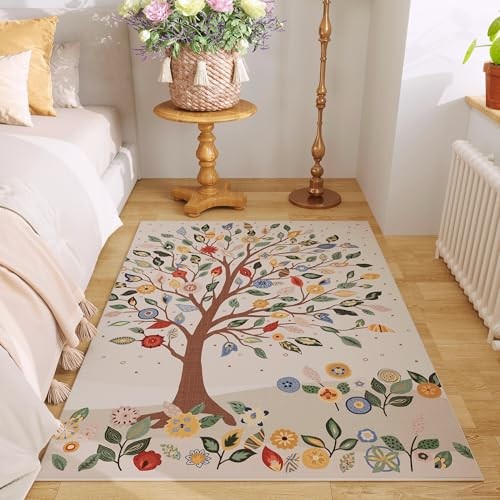 Vorleger 4x6 Teppich Waschbar Bohemian Teppiche Rutschfest Niederflor Blumen Baum Klein - Bild 5 von 8