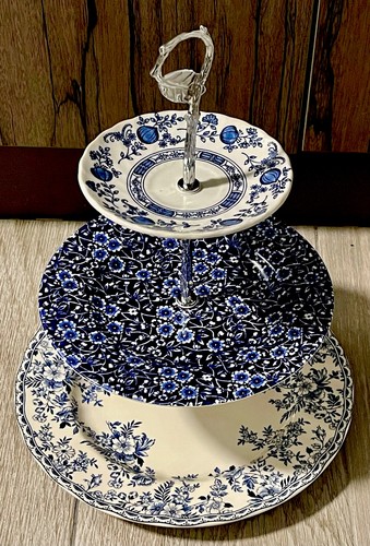 Johnson Bros Devon Cottage/Churchill Calico/Crown Clarence 3-tiered Cake Stand - Picture 3 of 5