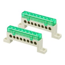 2Pcs Terminal Ground Bar, 8 Positions 7x11mm Ground Block for Electrical, Green
