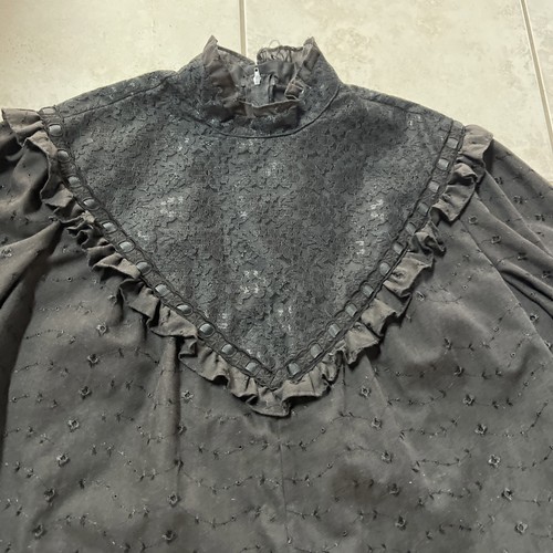 Vintage T&L Muumuu Factory Hawaiian Dress 15/16 Black Lace Textured Hawaii - Picture 3 of 20