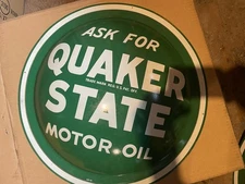 Vintage Quaker State Motor Oil Convex Button Sign 24" Painted Metal