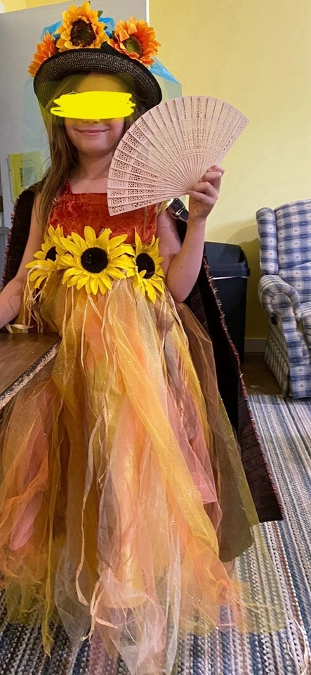 WISHCRAFT Chasing Fireflies Scarecrow Orange Velvet Sunflower Tutu Dress Sz 10 - Image 2 of 4