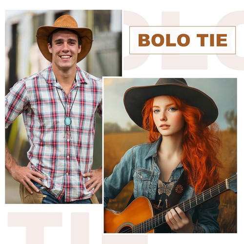 Corbata Bolo para Hombre, Corbata de Cuero Vaquero Collar Mariposa, Tono Plata - Imagen 5 de 6