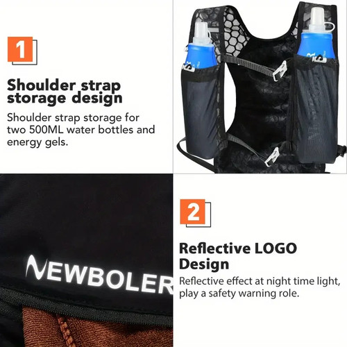 NEWBOLER Lauf-/Wander-/Radweste Rucksack (inkl. 2 weiche Wasserflaschen) - Bild 4 von 11