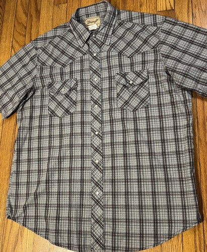 Wrangler Western grau rot kariert Druckknopf Kurzarm Hemd Cowboy Herren XL - Bild 6 von 6