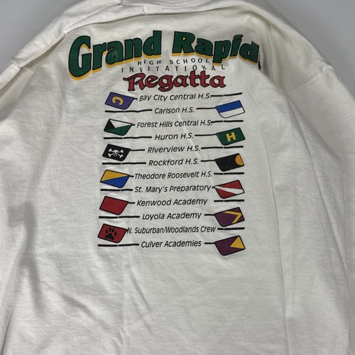 Vintage 90s GRAPHIC LONG SLEEVE Shirt Large White Double Side Rowing Regatta USA - Bild 2 von 8