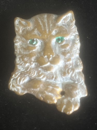 Cat Pin Antique Brooch Vintage Jewelry Retro Gold Green Eyes Victorian Style