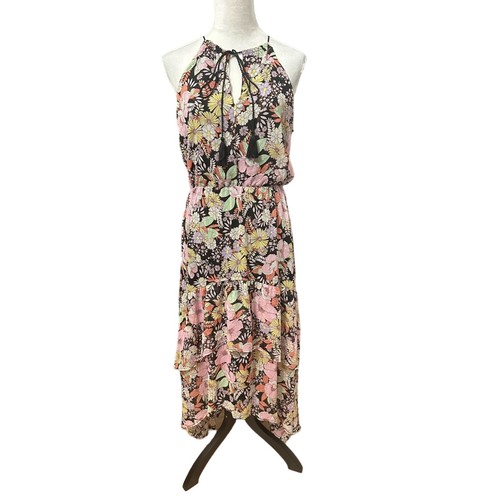 Melrose And Market Womens Flounce Dress Multicolor Floral High Low Midi Tiered S - Picture 2 of 9