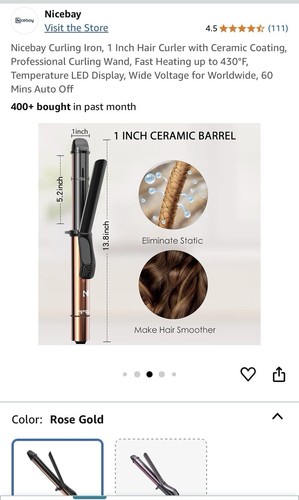 NICEBAY CURLING 1" HAIR IRON CERAMIC COATING PROFESSIONAL DW-6010A ROSE GOLD New - Picture 6 of 9