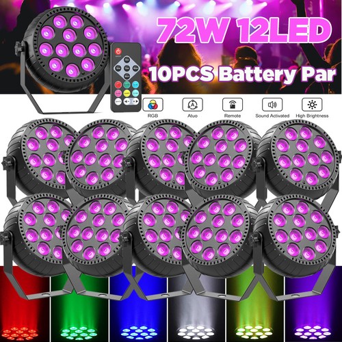 Recargable Par Light 72W RGB Alimentado por Batería Inalámbrico 12LED DJ Uplights Control Remoto - Imagen 13 de 18