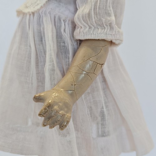 Antike Komposition Schlafaugen Puppe Vintage alt trägt rosa Kleid gebogene Arme - Bild 6 von 21