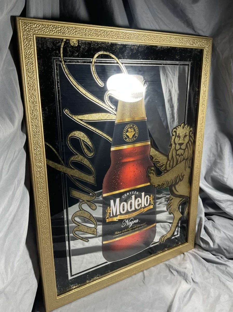 Negra Modelo Beer Mirror Bar Sign Gold Wood Framed 21 x 17