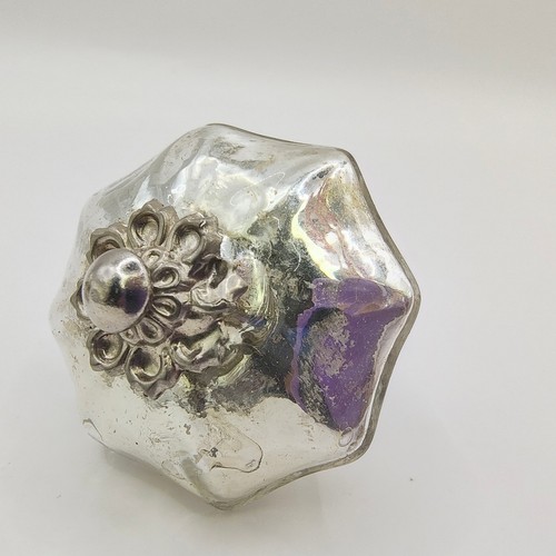 Vintage Mercury Glass Drawer Pull Set of 2 Cabinet Knob Silver Flower 1.75" - Picture 16 of 21