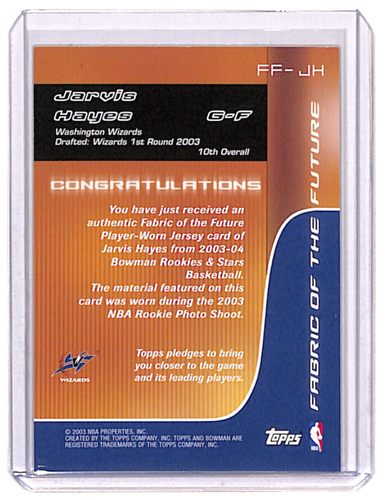 2003-04 Bowman Jarvis Hayes Fabric of the Future Rookie #FF-JH RC - Picture 2 of 2