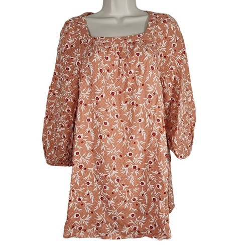 Isabel Maternity Coral Orange Tunic Top Women Size S 3/4 Sleeve Square Neck NEW - Picture 2 of 9