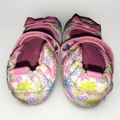 Robeez Infant BABY Girls Leather Crib SHOES Flowers W Pink BOWS SZ 4 NICE Used - Picture 4 of 10