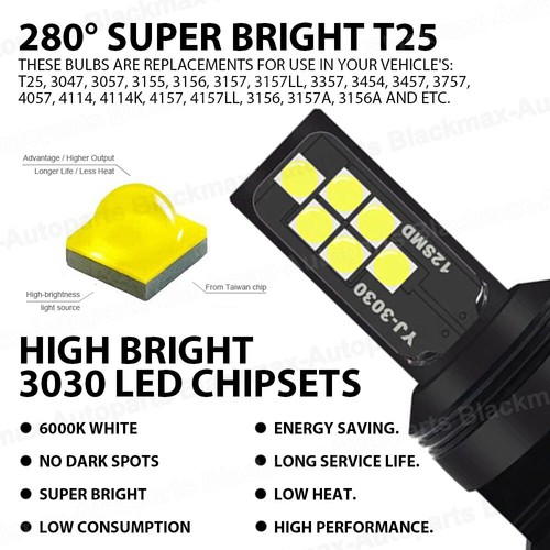 2 un. 3157 bombillas LED blancas LED de niebla inversa T25 luz trasera indicador coche - Imagen 3 de 6