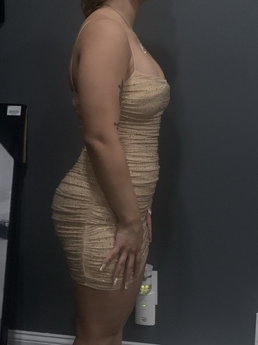 Mini Vestido Oh Polly Color Champagne Cuentas Lados Acanalados Bodycon Desnudo Talla 2 - Imagen 2 de 4