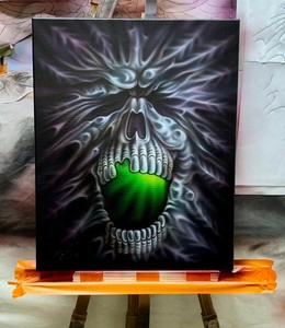 034-Snowflake-034-Original-airbrush-art-on-canvas-Stretchy-Skull-Skeleton