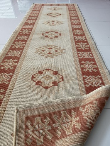 Tappeto runner orientale lana morbida annodato a mano vintage, tappeto turco Oushak 3x8 - Foto 7 di 10