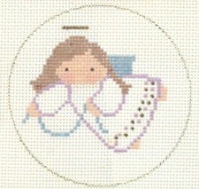 Angel with Tinsel Christmas Ornament Hand Painted Needlepoint Canvas