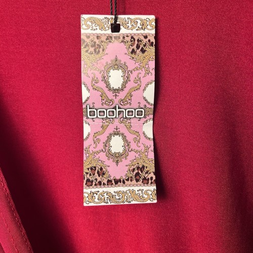 Maxi Vestido Boohoo Rojo Cuello Sumergido Cintura Reunida Rojo Elastizado Manga Larga Talla 6 - Imagen 8 de 15