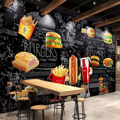 Fast Food Pizza Hamburger Restaurant Custom 3D Photo Wallpaper Background Mural