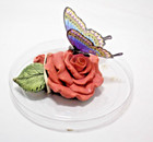 Vintage Pink Rose & Butterfly Magnate Animal Magnetism 1992 Ceramic Rose