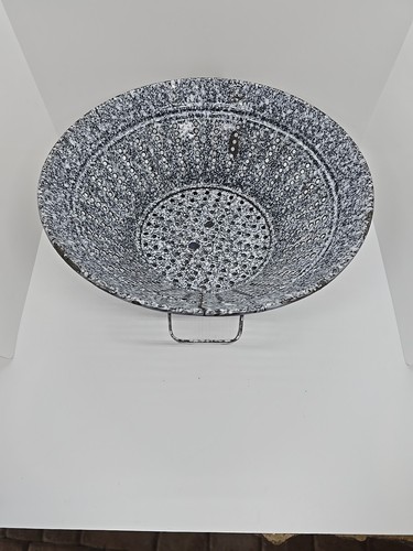 Antique Primitive Blue White Granitware Enamelware Colander Strainer Farmhouse - Picture 7 of 10