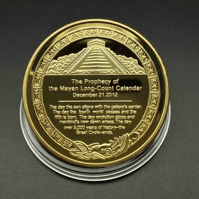 Gold Plated Aztec Mayan Calendar Commemorative Coin Souvenir Collection