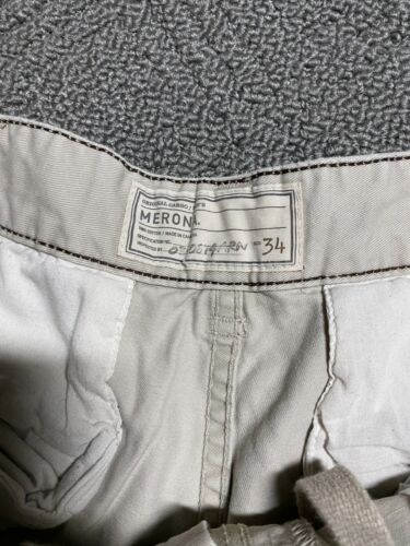 2 Pairs Baggy Loose Fit Cargo Shorts Mens 34 Beige Khaki Flat Front Retro - Picture 3 of 7